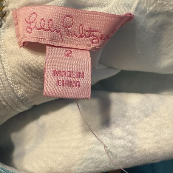 Lilly Pulitzer NWT Dress Sz 2 Serena Blue Tossing the Line Striped Floral Beaded - Picture 7 of 14